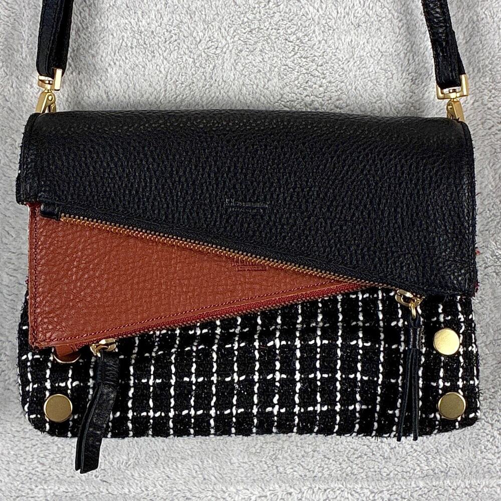 Hammitt Dillon Small Crossbody Bag Black Leather Midnight Trellis Gold Studded
